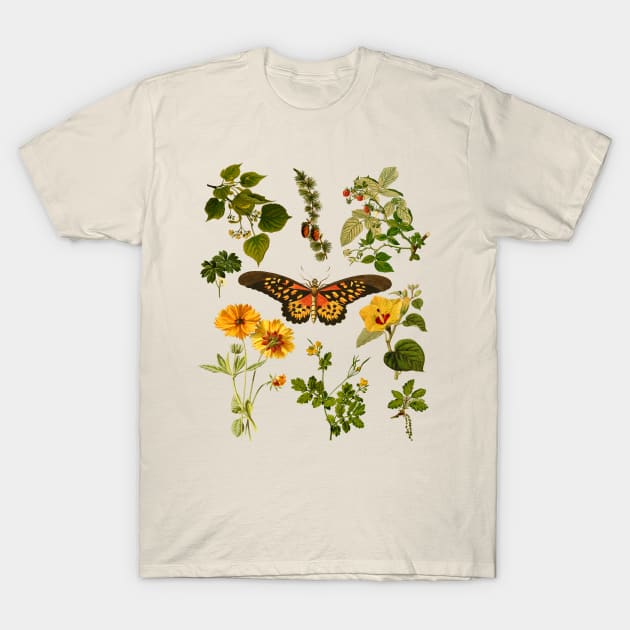 Cottagecore Vintage Plants and Butterfly T-Shirt by Souls.Print